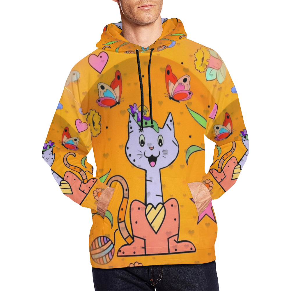 Cat Popart Fun by Nico Bielow All Over Print Hoodie for Men/Large Size (USA Size) (Model H13)