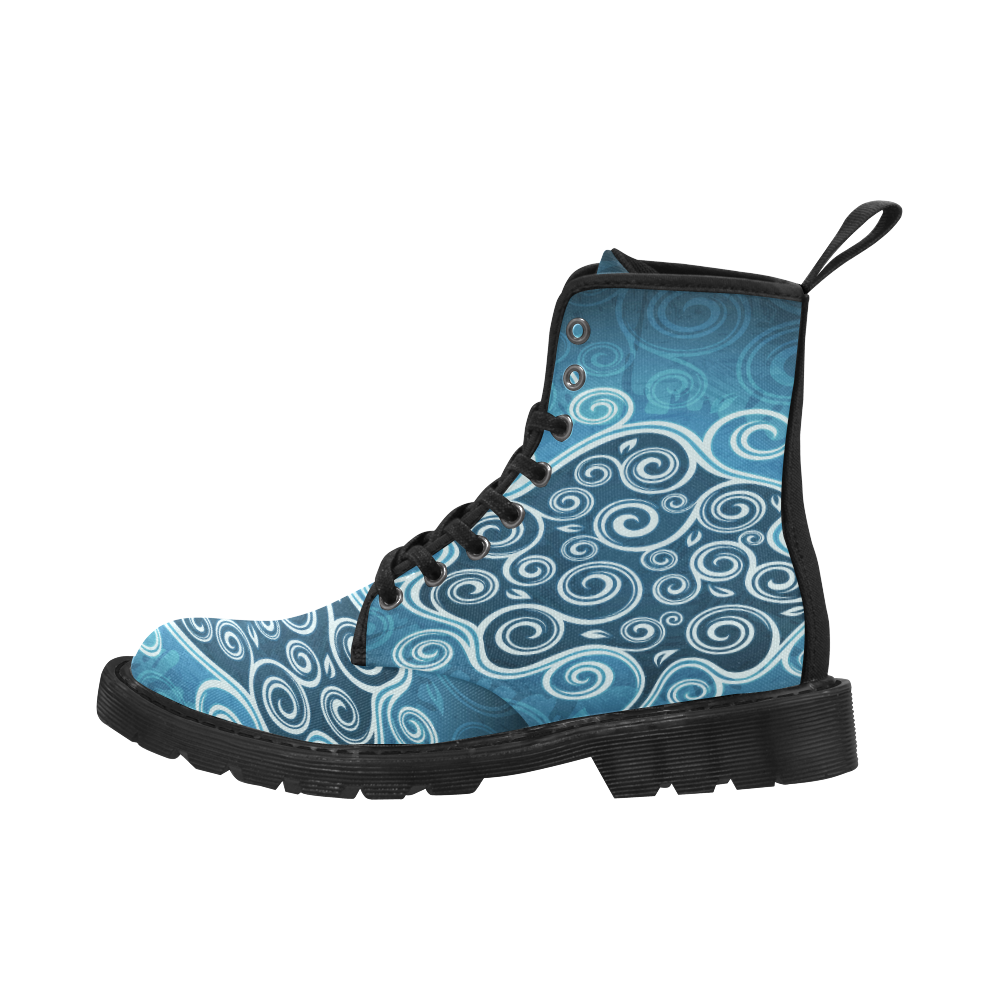 Abstract-Vintage-Floral-Blue-22 Martin Boots for Women (Black) (Model 1203H)