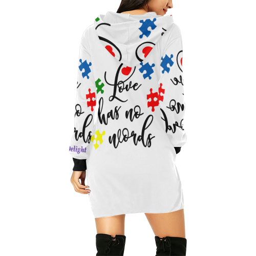 Fairlings Delight's Autism- Love has no words Women's Hoodie 53086E All Over Print Hoodie Mini Dress (Model H27)