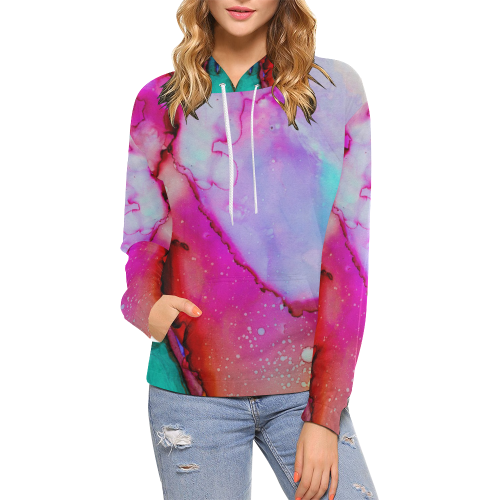 Red purple green ink All Over Print Hoodie for Women (USA Size) (Model H13)