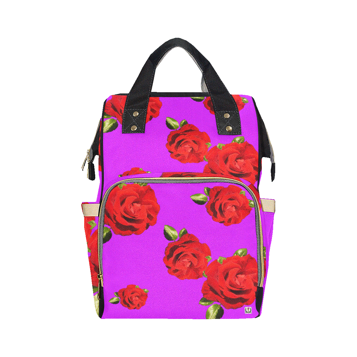 Fairlings Delight's Floral Luxury Collection- Red Rose Multi-Function Diaper Backpack 53086c13 Multi-Function Diaper Backpack/Diaper Bag (Model 1688)