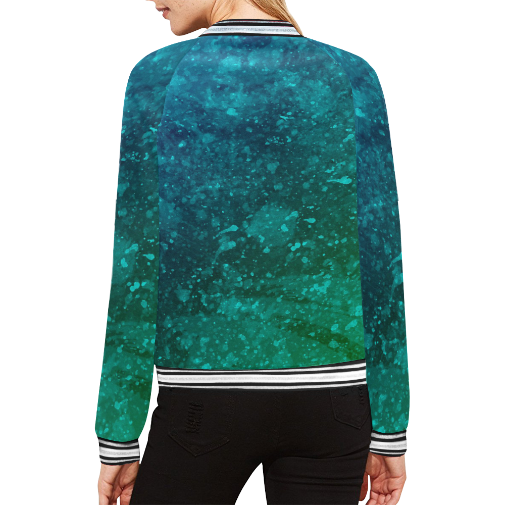 Blue and Green Abstract All Over Print Bomber Jacket for Women (Model H21)