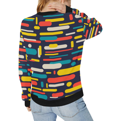 Colorful Rectangles Women's Rib Cuff Crew Neck Sweatshirt (Model H34)