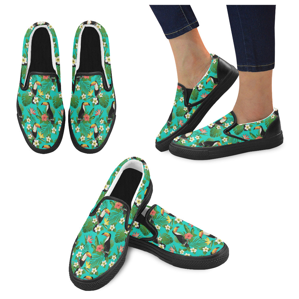 Tropical Summer Toucan Pattern Slip-on Canvas Shoes for Men/Large Size (Model 019)