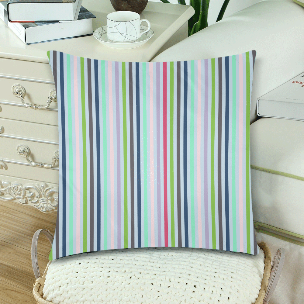 Floral Happiness Stripe Custom Zippered Pillow Cases 18"x 18" (Twin Sides) (Set of 2)