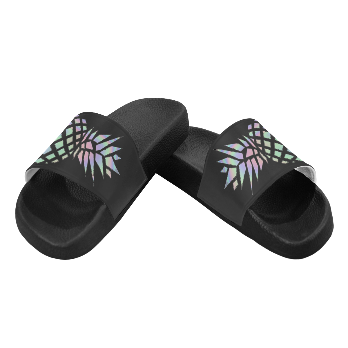 Black Holorgram Sandals Men's Slide Sandals/Large Size (Model 057)