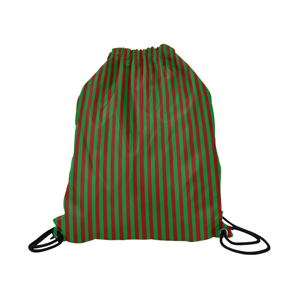 Christmas Stripes Green and Red Large Drawstring Bag Model 1604 (Twin Sides)  16.5"(W) * 19.3"(H)