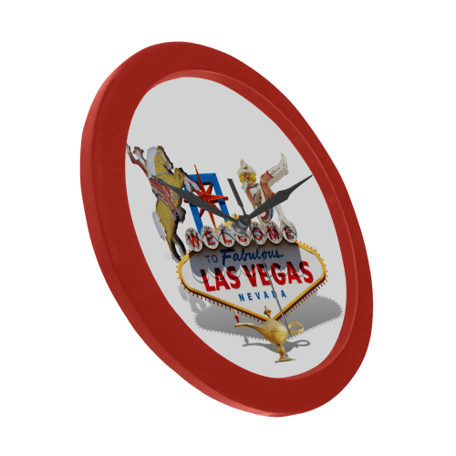 Las Vegas Welcome Sign (Red Frame) Circular Plastic Wall clock