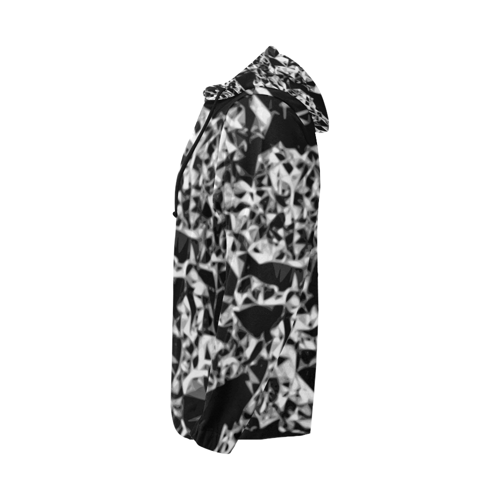 Black Diamond - black silver white triangles diy customize All Over Print Full Zip Hoodie for Men (Model H14)