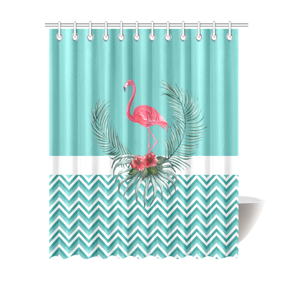 Retro Flamingo Chevron Shower Curtain 69"x84"