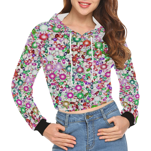 Vivid floral pattern 4181A by FeelGood All Over Print Crop Hoodie for Women (Model H22)