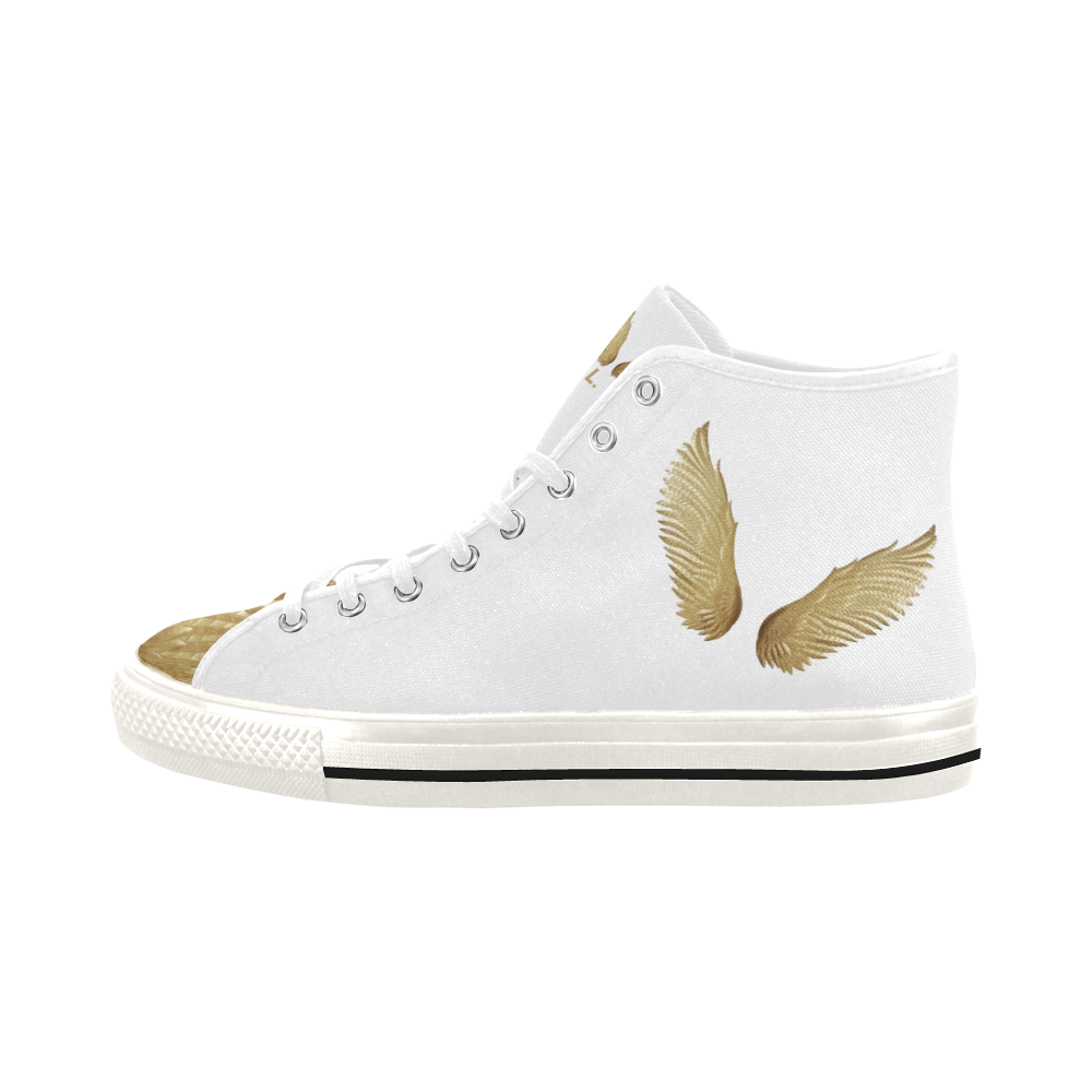 Morning Momie - Women's F L Y White Gold Wings High Top Canvas Sneakers Vancouver H Women's Canvas Shoes (1013-1)