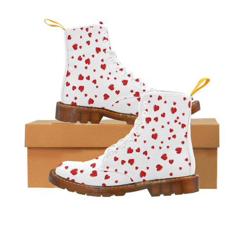 Red Hearts Floating on White Martin Boots For Women Model 1203H