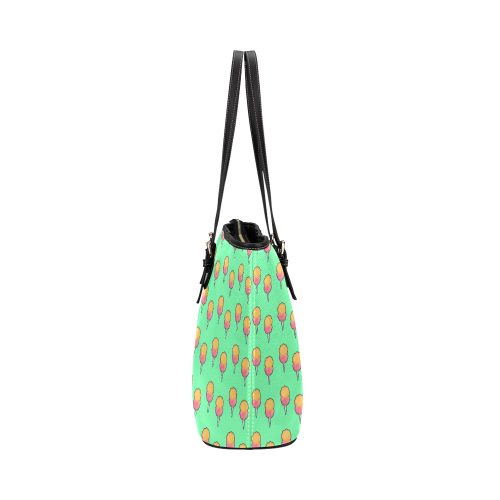 cotton candy pattern green Leather Tote Bag/Large (Model 1651)
