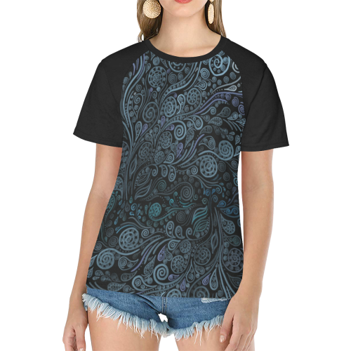 3D psychedelic ornaments blue Women's Raglan T-Shirt/Front Printing (Model T62)