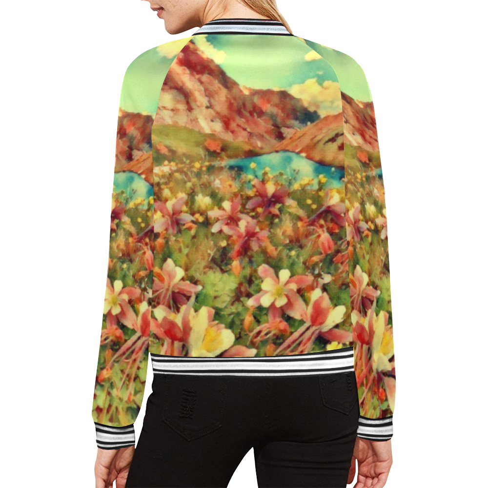 Mountain Flowers All Over Print Bomber Jacket for Women (Model H21)