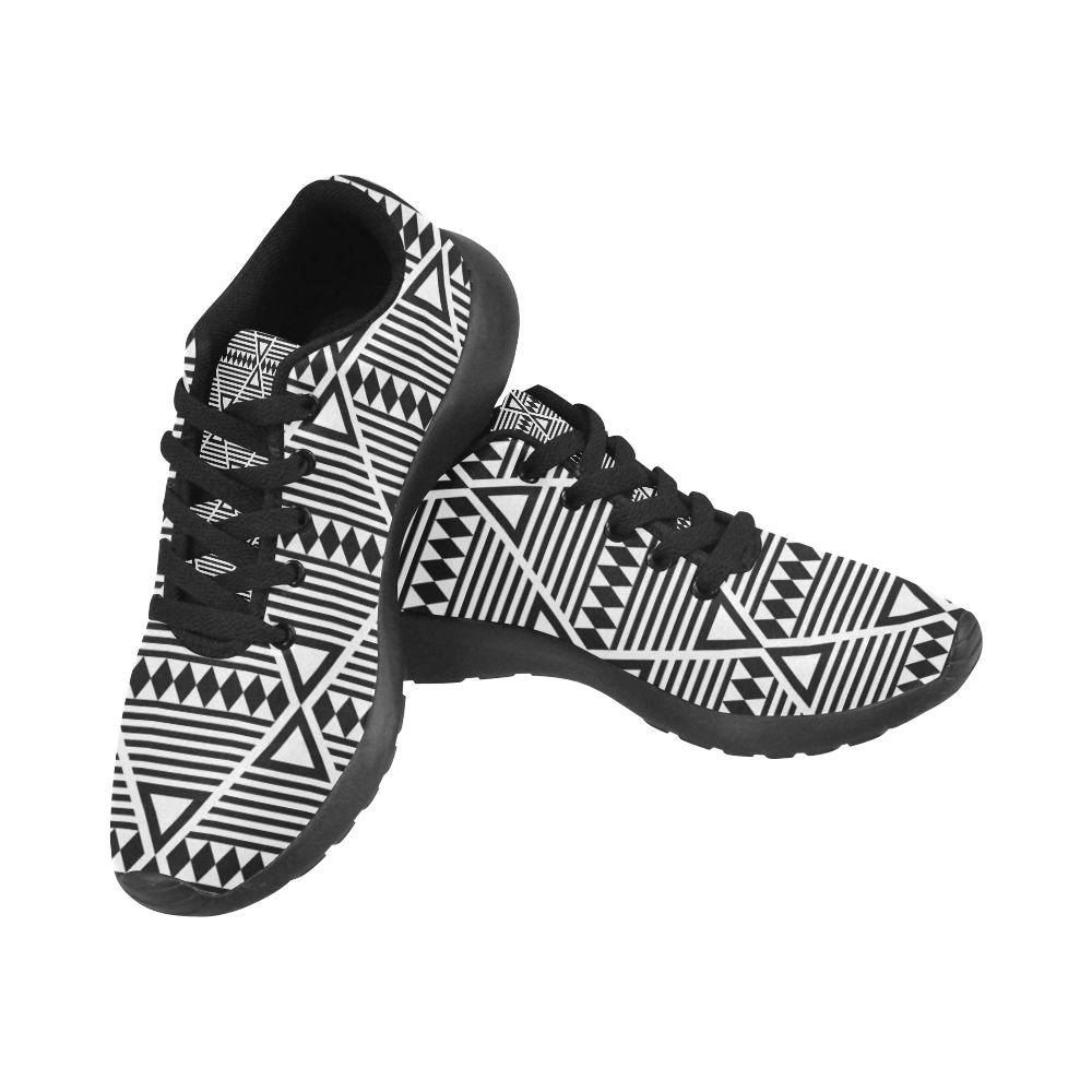 Black Aztec Tribal Kid's Running Shoes (Model 020)