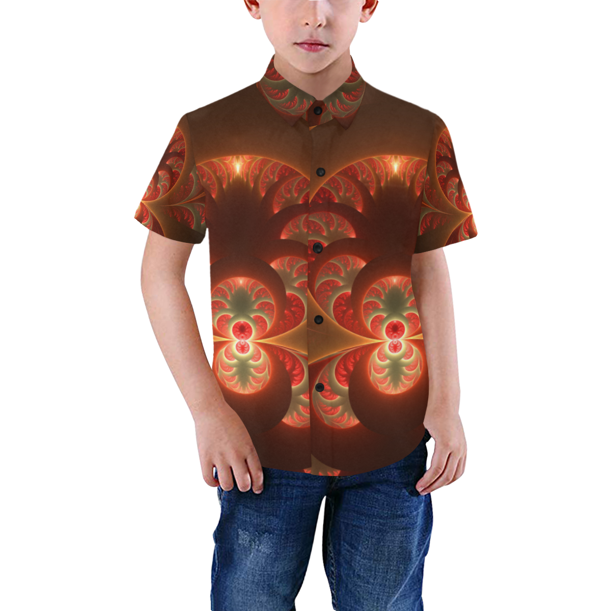 Magical Luminous Red Orange Modern Abstract Fractal Art Boys' All Over Print Short Sleeve Shirt (Model T59)