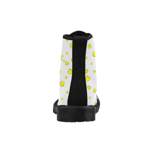 Yellow Hearts Floating on White Martin Boots for Women (Black) (Model 1203H)