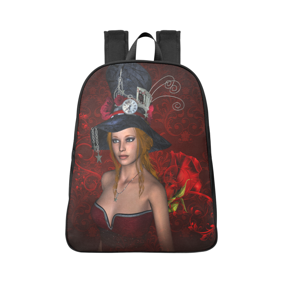 Beautiful steampunk lady, awesome hat Fabric School Backpack (Model 1682) (Large)