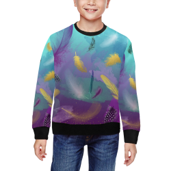Dancing Feathers - Turquoise and Purple All Over Print Crewneck Sweatshirt for Kids (Model H29)