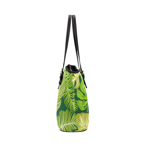 tropical green leaves Leather Tote Bag/Large (Model 1651)