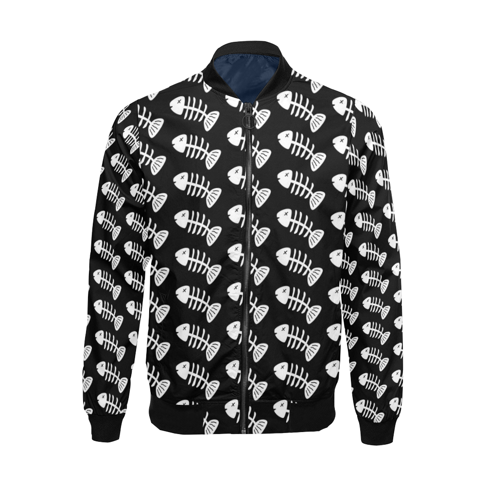 Fish Bones Pattern All Over Print Bomber Jacket for Men/Large Size (Model H19)
