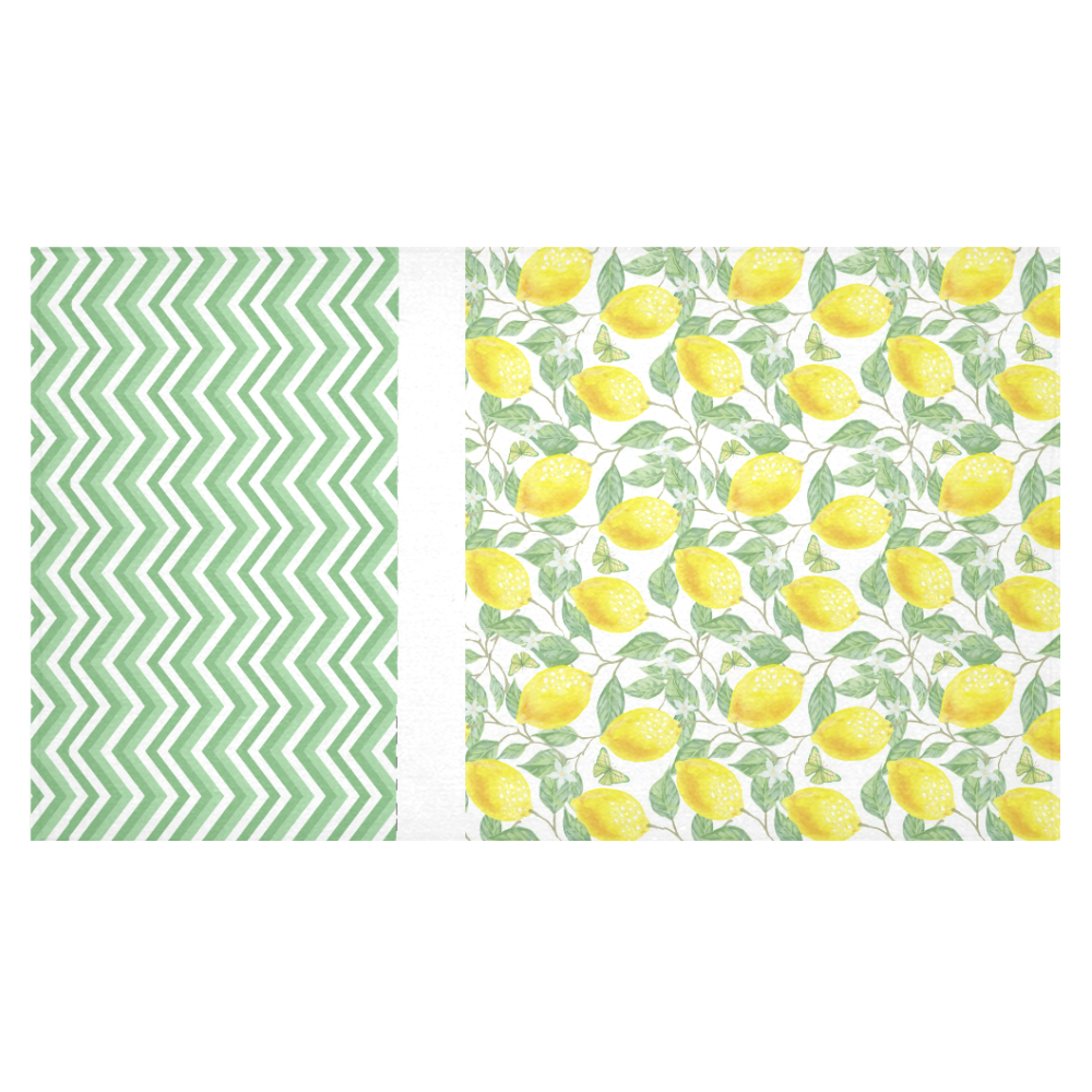 Lemons With Chevron Cotton Linen Tablecloth 60"x 104"
