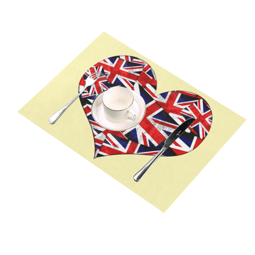 Union Jack British UK Flag Heart Yellow Placemat 14’’ x 19’’ (Two Pieces)