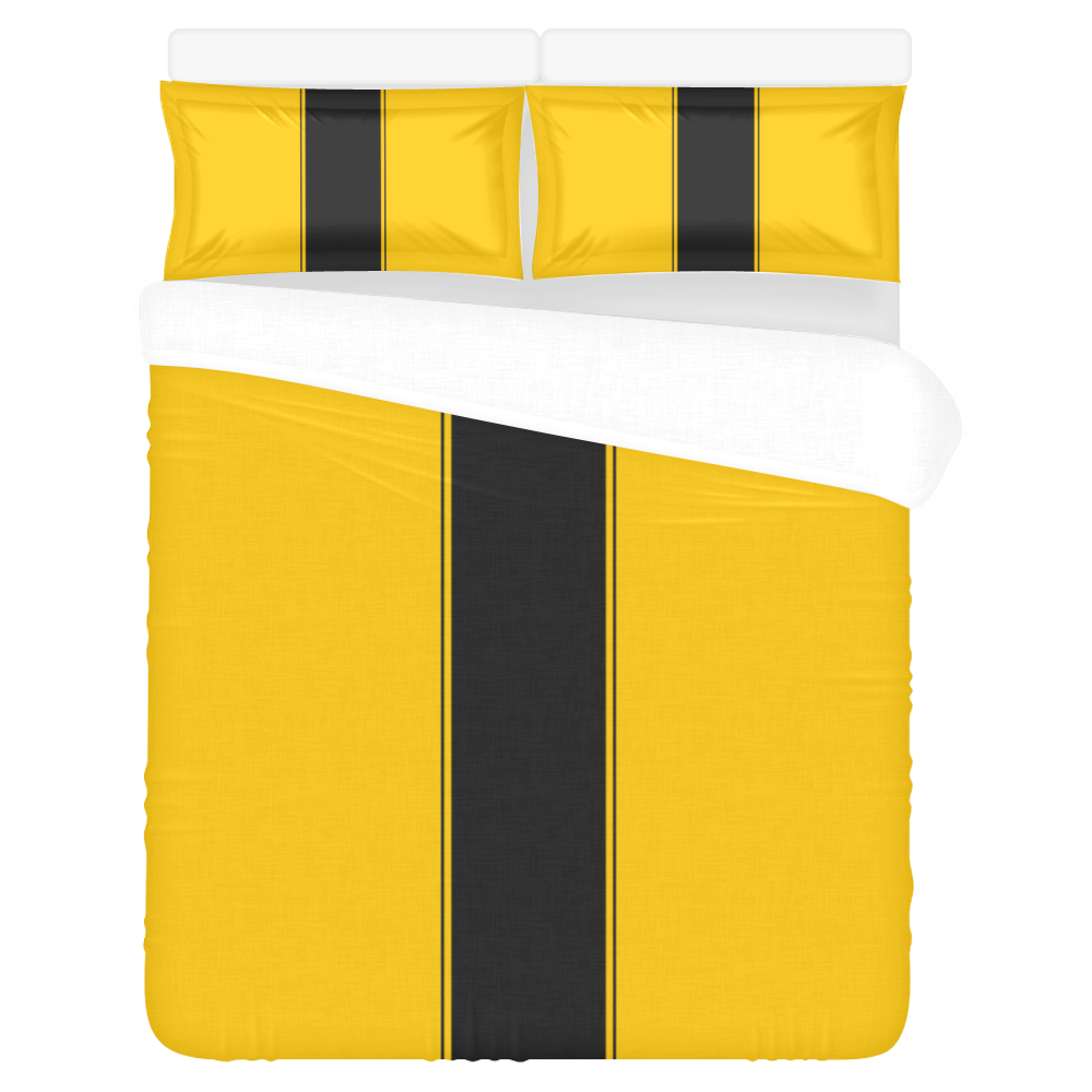 Racing Stripe Center Black with Yellow 3-Piece Bedding Set