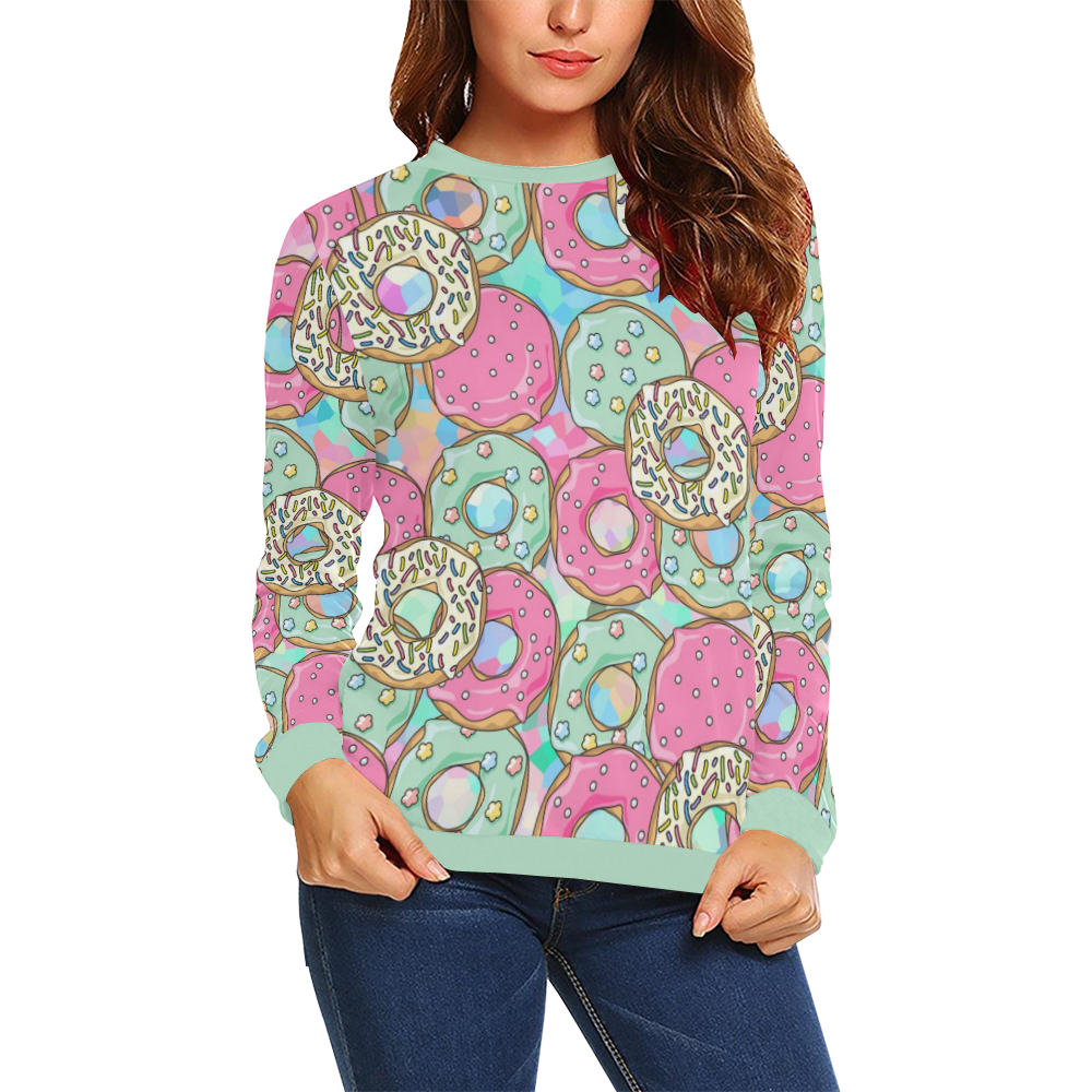 Doughnut (Donut) Pattern All Over Print Crewneck Sweatshirt for Women (Model H18)