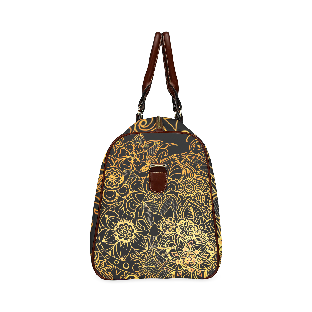 Floral Doodle Gold G523 Waterproof Travel Bag/Small (Model 1639)