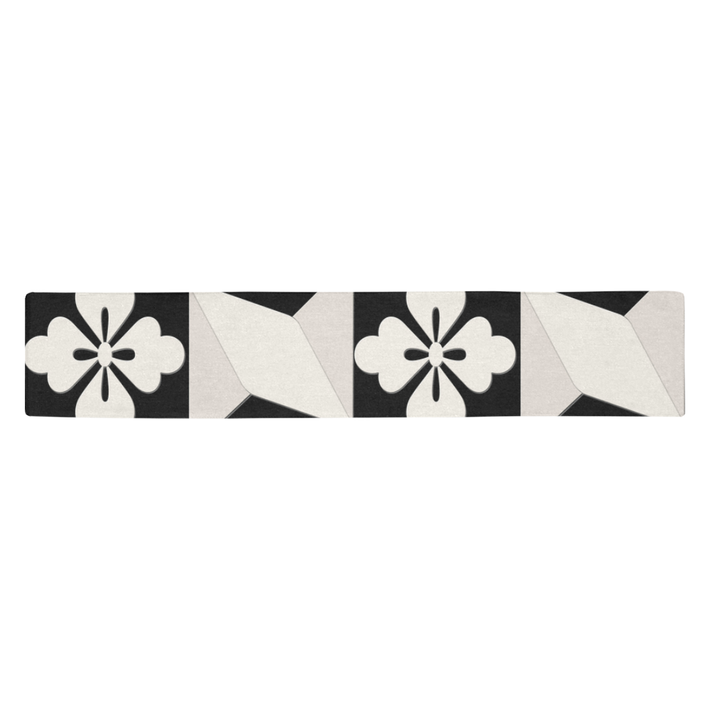 Black White Tiles Table Runner 14x72 inch