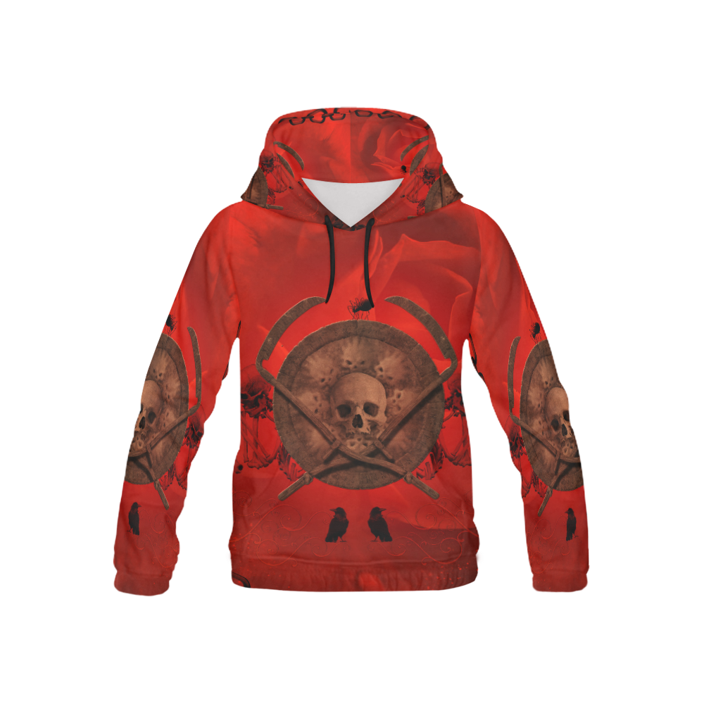 Skulls on red vintage background All Over Print Hoodie for Kid (USA Size) (Model H13)