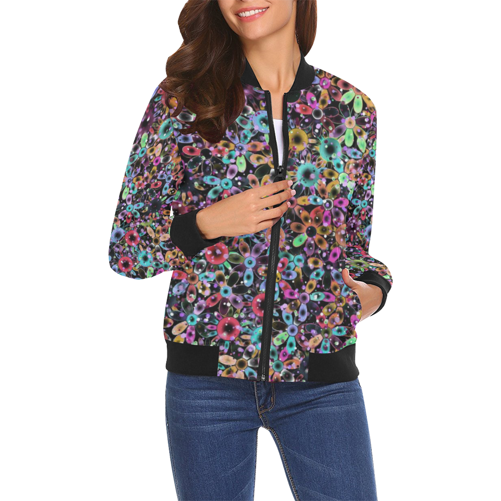 Vivid floral pattern 4181C by FeelGood All Over Print Bomber Jacket for Women (Model H19)