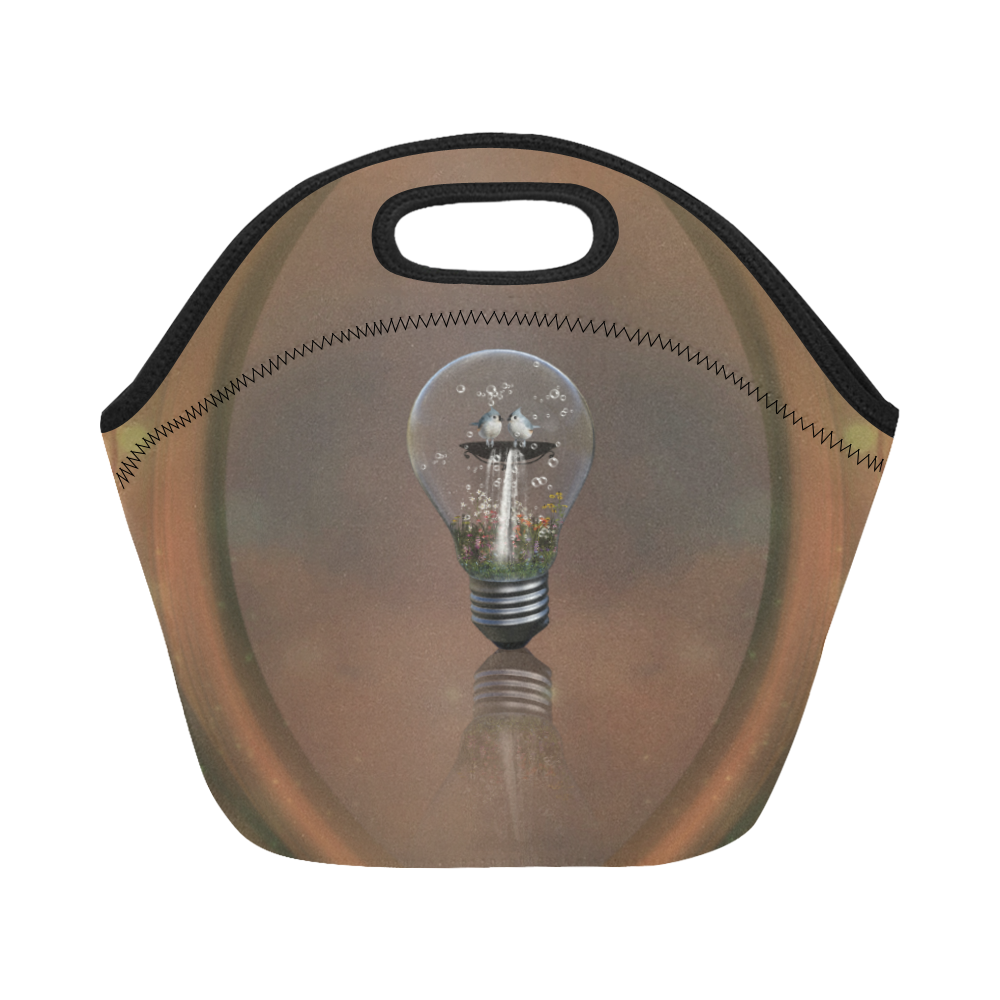 Light bulb with birds Neoprene Lunch Bag/Small (Model 1669)