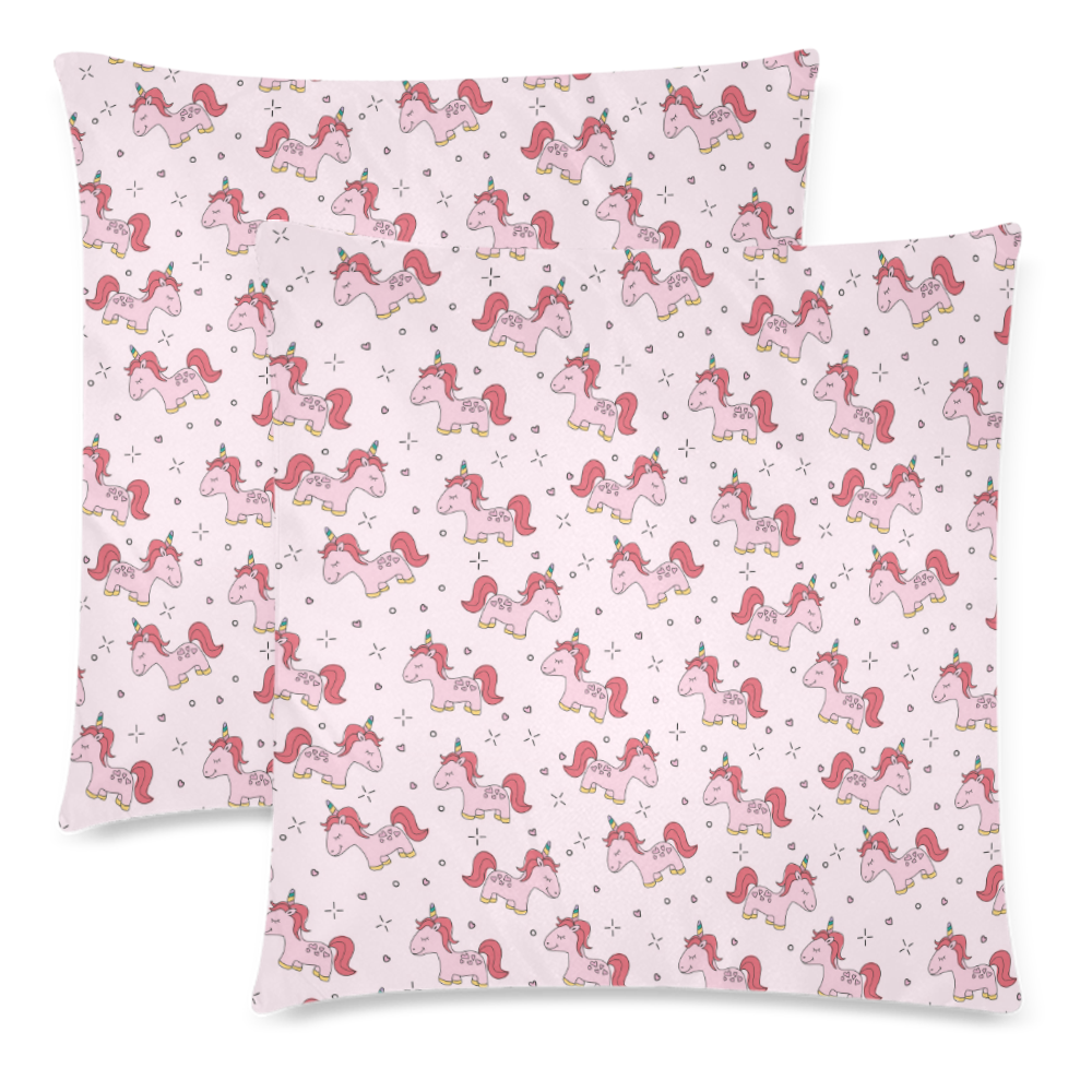 Pink Unicorn Custom Zippered Pillow Cases 18"x 18" (Twin Sides) (Set of 2)