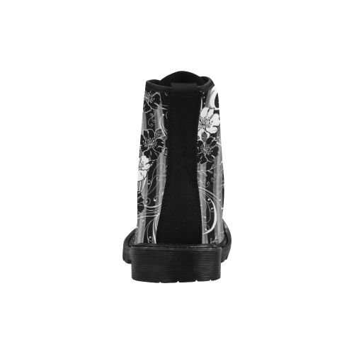 Black White Stripe Flower Print Boot Martin Boots for Women (Black) (Model 1203H)