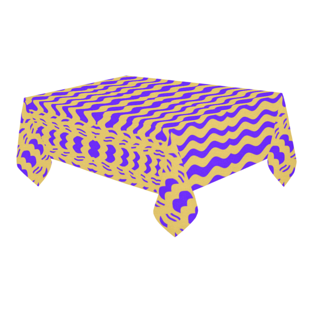 Purple Yellow Modern  Waves Lines Cotton Linen Tablecloth 60" x 90"