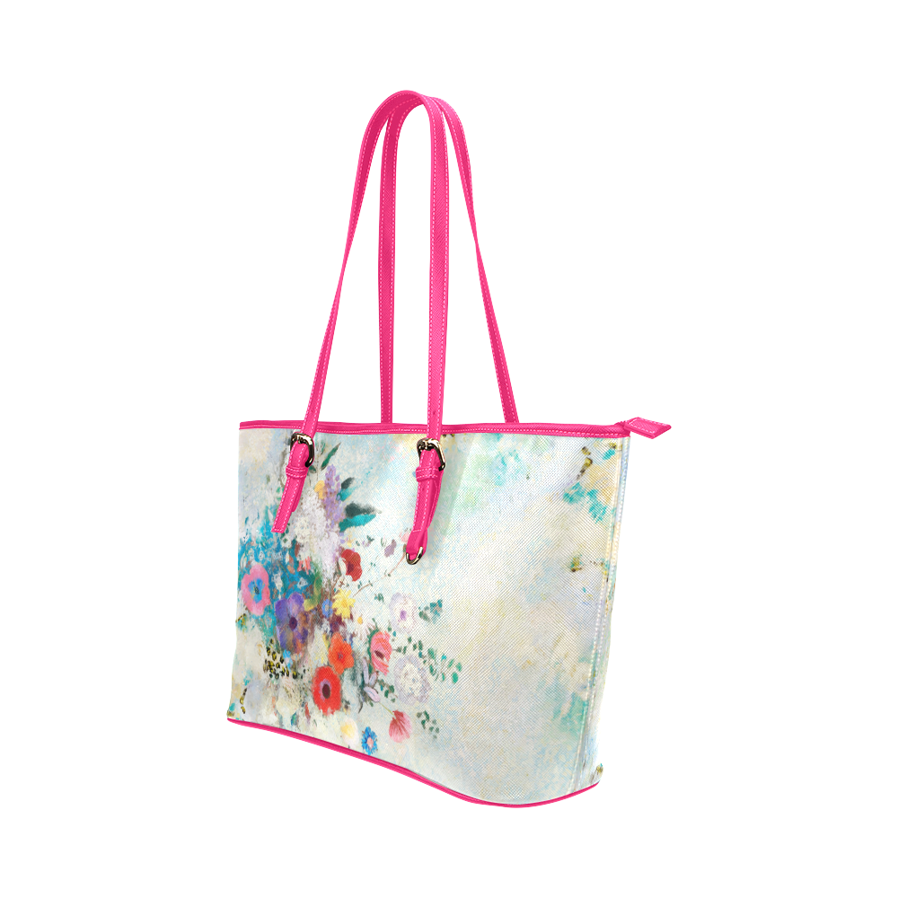 Flowers bouquet Leather Tote Bag/Small (Model 1651)