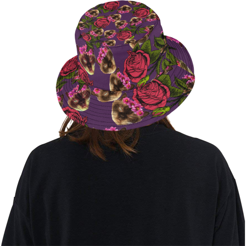 lazy cat floral pattern purple All Over Print Bucket Hat