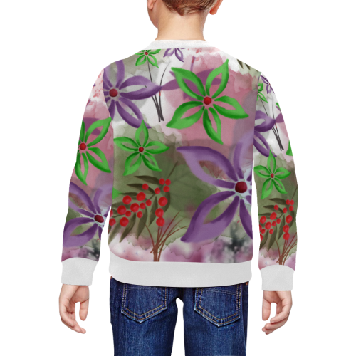 Flower Pattern - purple, violet, green, red All Over Print Crewneck Sweatshirt for Kids (Model H29)