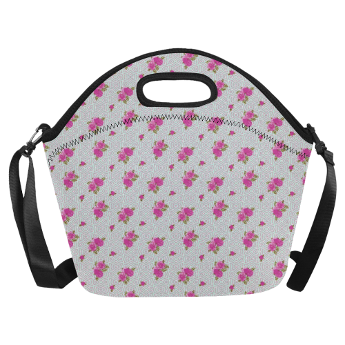 Roses and Pattern 1B by JamColors Neoprene Lunch Bag/Large (Model 1669)