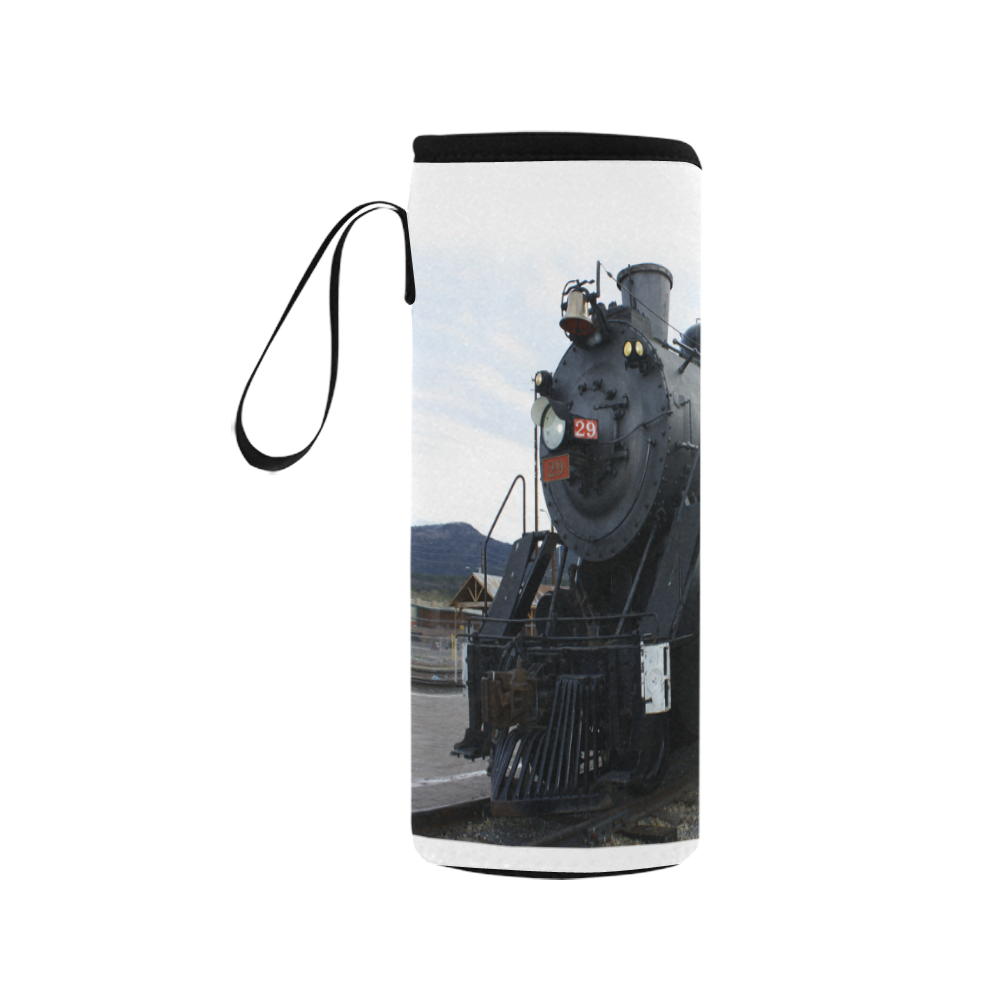 Railroad Vintage Steam Engine on Train Tracks Neoprene Water Bottle Pouch/Medium