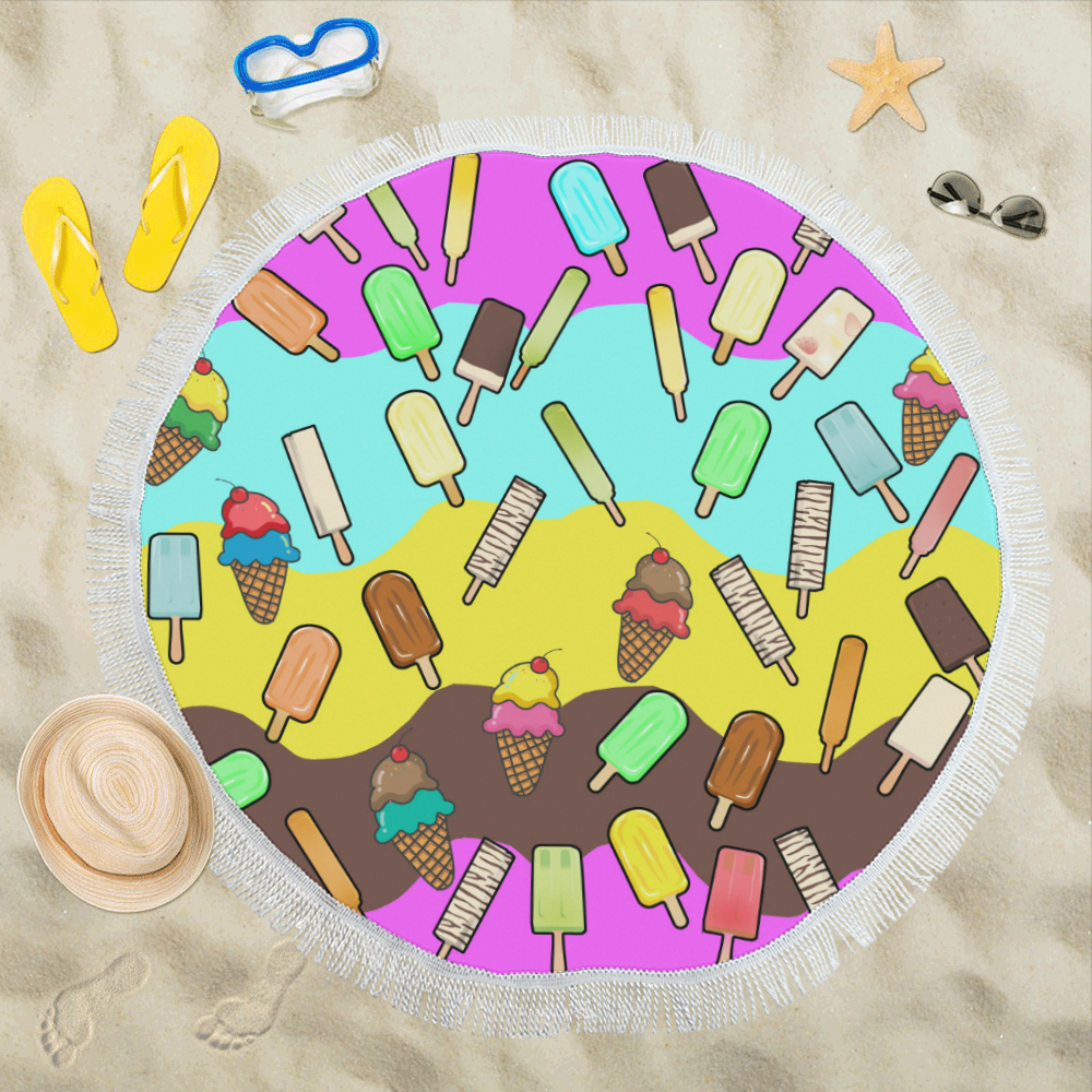 Ice Cream Treats Illustration Circular Beach Shawl 59"x 59"