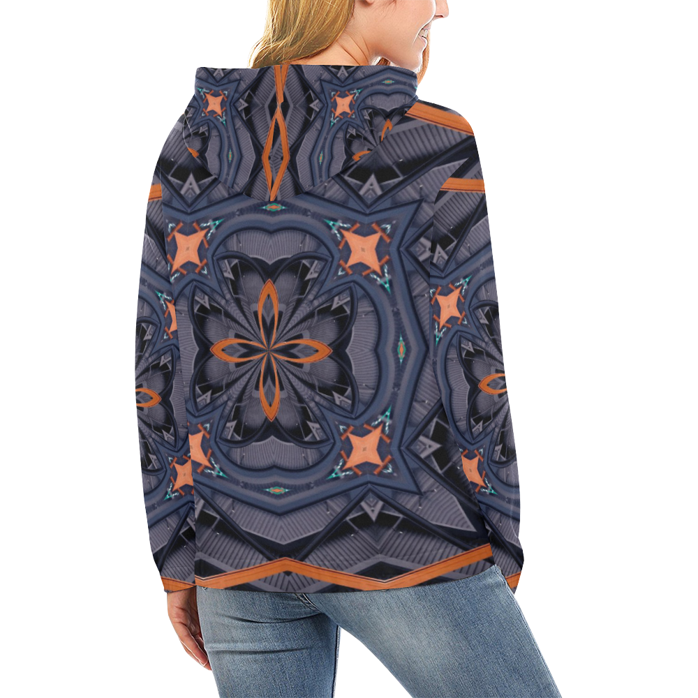 Industrial Blue & Orange All Over Print Hoodie for Women (USA Size) (Model H13)