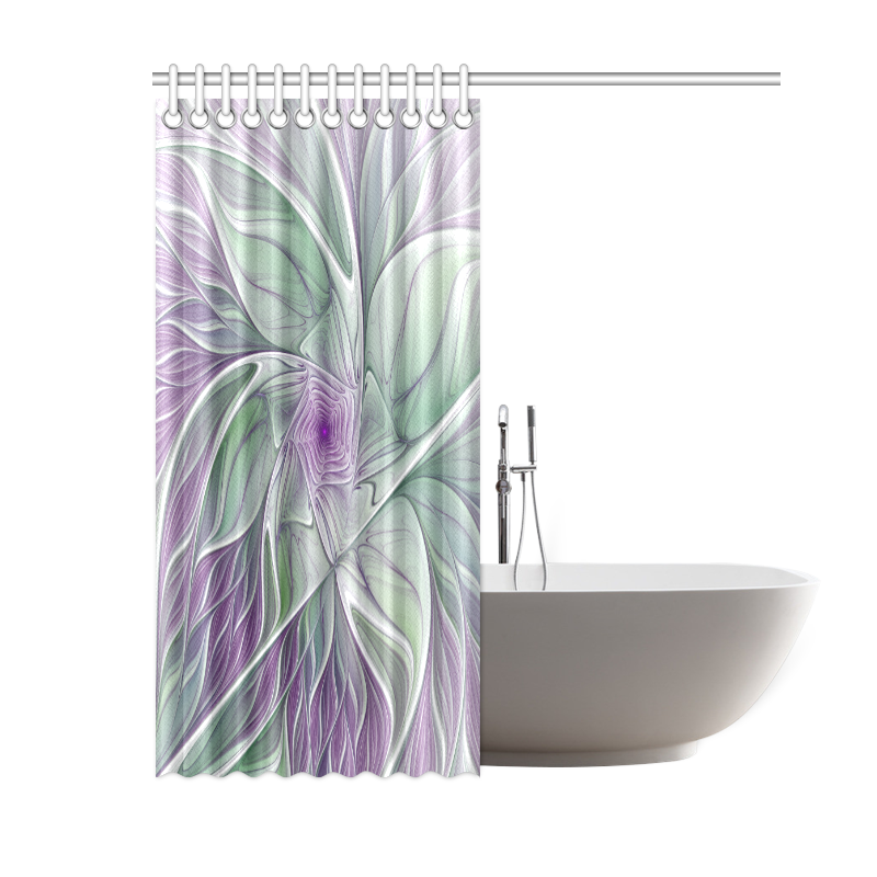 Flower Dream Abstract Purple Sea Green Floral Fractal Art Shower Curtain 60"x72"