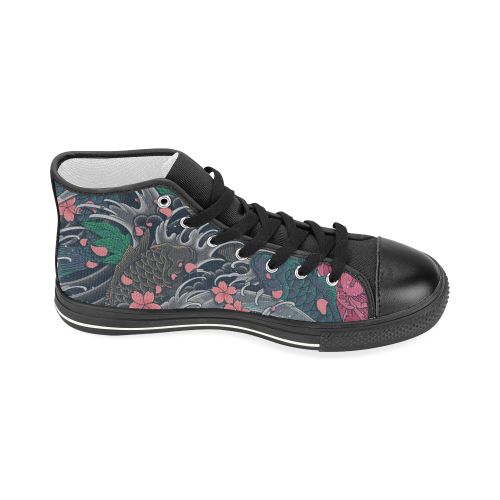Japanese Wave Shoes, Koi Fish Art Women's Classic High Top Canvas Shoes (Model 017)