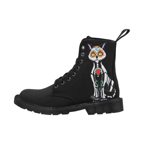 Sugar Skull Cat Black Martin Boots for Women (Black) (Model 1203H)