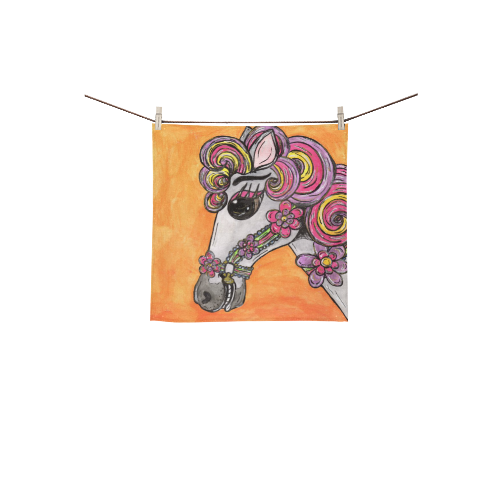 Carousel Horse Washer Square Towel 13“x13”